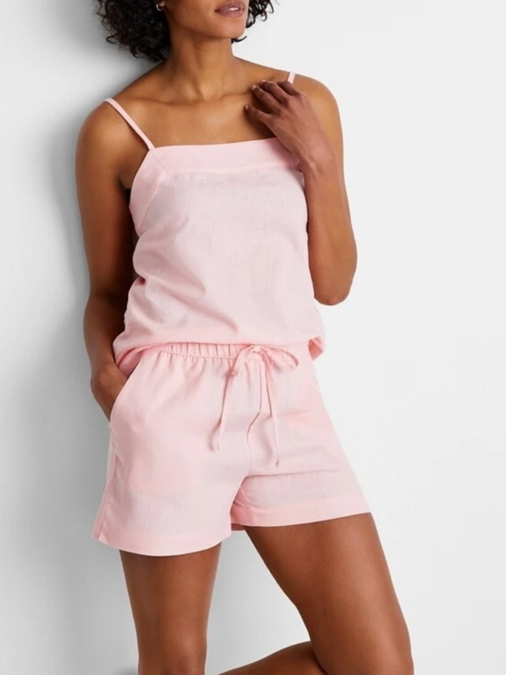 NWT Macy's State of Day Linen Blend Pajama Tank and Shorts Set